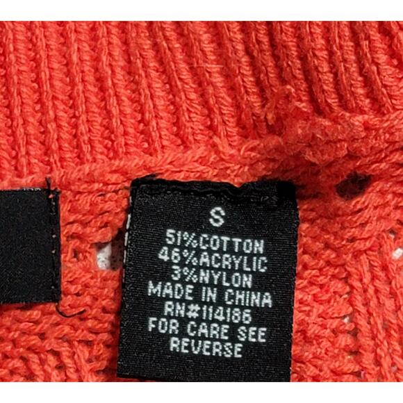 Verve Red Orange Open Front Open Knit Cardigan Sweater Small Lightweight Soft - Picture 4 of 7